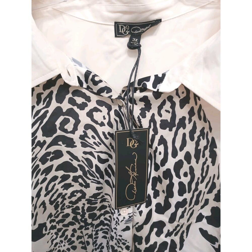 DG2 SILK Cheetah Animal Print Blouse Shirt Sz 3XL Creme Ivory Long Sleeve Luxury - Picture 2 of 12